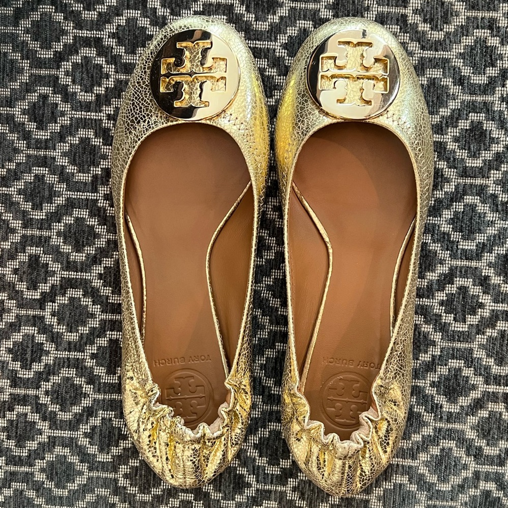 COPY - Tory Burch Crackle Gold Leather Flats Size 7 Like New